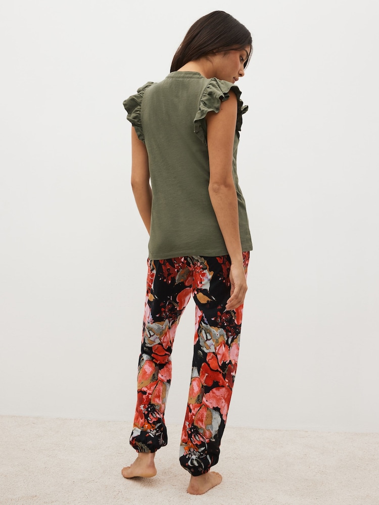 Khaki/Red Floral Cotton Pyjamas - Image 3 of 9