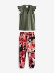Khaki/Red Floral Cotton Pyjamas - Image 6 of 9