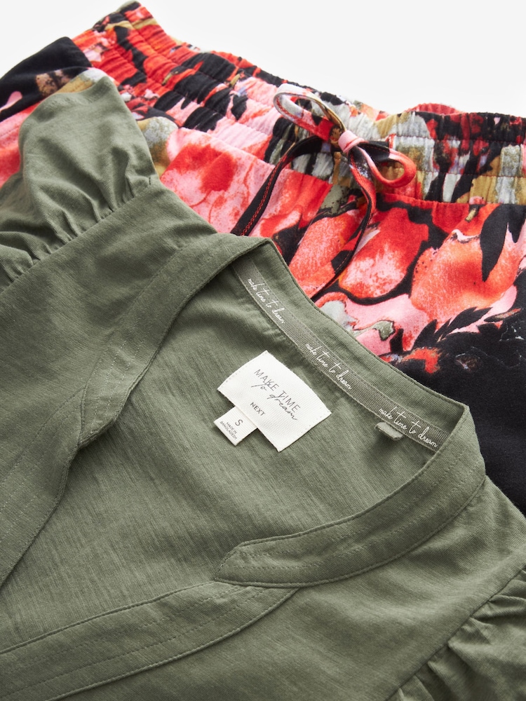 Khaki/Red Floral Cotton Pyjamas - Image 9 of 9