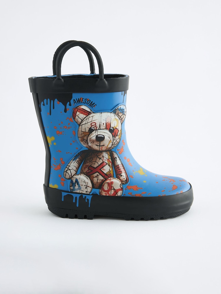 Kobaltblau mit Bärenmotiv - Gummistiefel zum Überziehen mit Griff - Bild 2 von 5 Kobaltblau mit Bärenmotiv - Gummistiefel zum Überziehen mit Griff - Bild 2 von 5