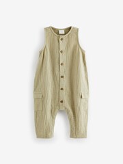 Khaki Green 100% Cotton Sleeveless Romper - Image 1 of 3