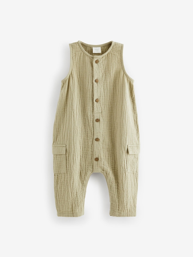 Khaki Green 100% Cotton Sleeveless Romper - Image 1 of 3