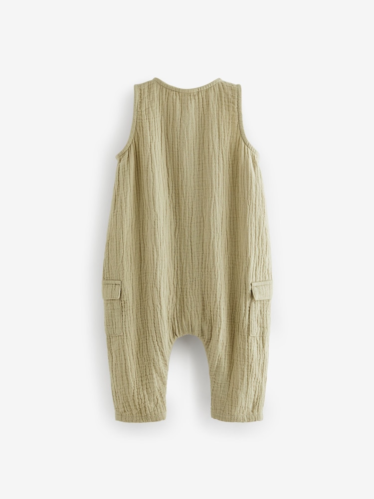 Khaki Green 100% Cotton Sleeveless Romper - Image 2 of 3