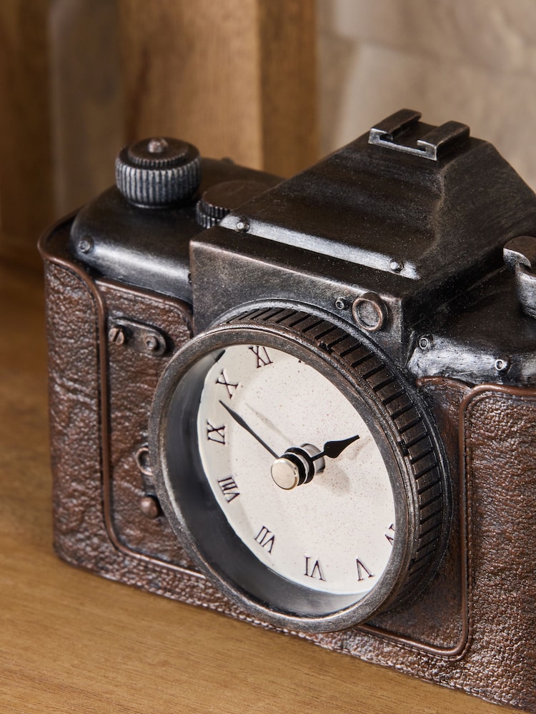 Black Vintage Camera Mantel Clock - Image 2 of 4