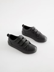 Black Wide Fit (G) 3 Strap Touch Close Fastening School Shoes - Image 1 of 5