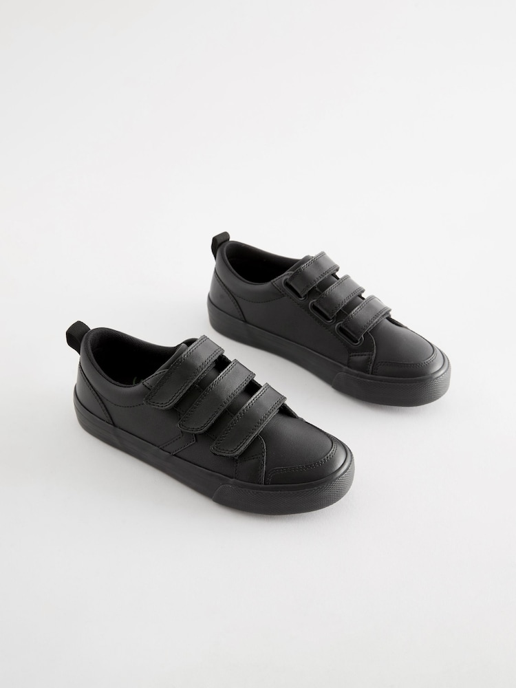 Black Wide Fit (G) 3 Strap Touch Close Fastening School Shoes - Image 1 of 5