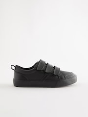 Black Wide Fit (G) 3 Strap Touch Close Fastening School Shoes - Image 2 of 5