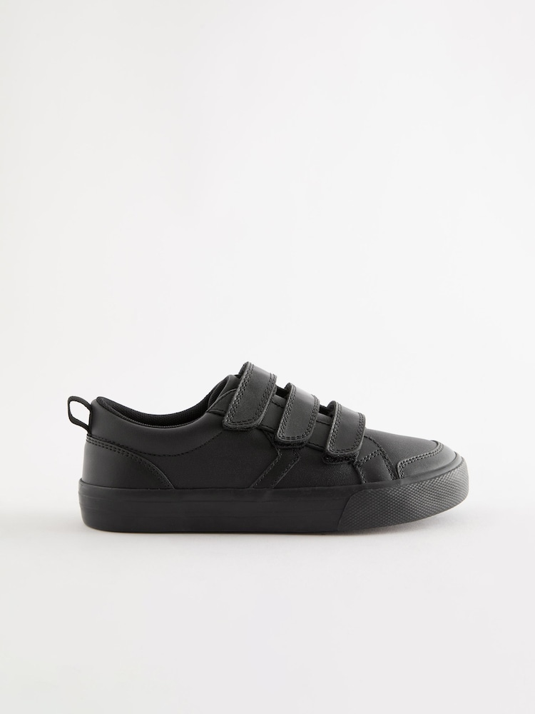 Black Wide Fit (G) 3 Strap Touch Close Fastening School Shoes - Image 2 of 5