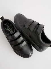 Black Wide Fit (G) 3 Strap Touch Close Fastening School Shoes - Image 3 of 5