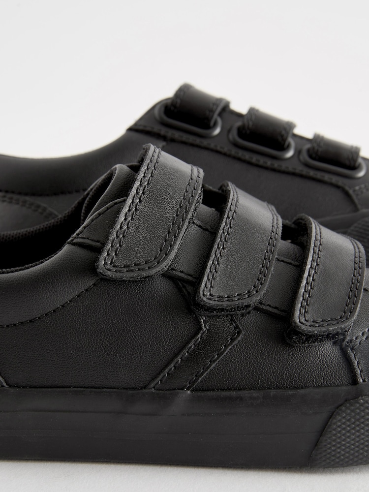 Black Wide Fit (G) 3 Strap Touch Close Fastening School Shoes - Image 5 of 5