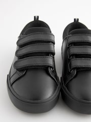 Black Wide Fit (G) Leather 3 Strap Touch Fastening School Shoes - Image 5 of 6