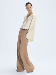 Reiss Champagne Saffron Duchess Satin Split Sleeve Top - Image 1 of 6