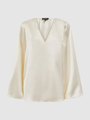 Reiss Champagne Saffron Duchess Satin Split Sleeve Top - Image 2 of 6