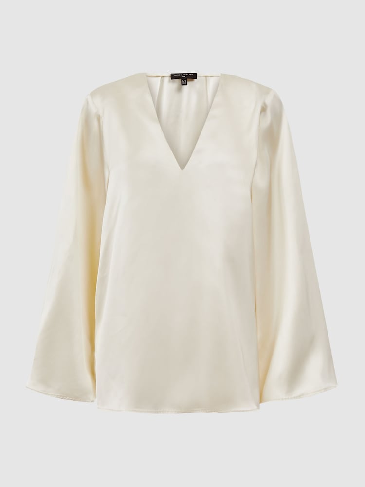 Reiss Champagne Saffron Duchess Satin Split Sleeve Top - Image 2 of 6