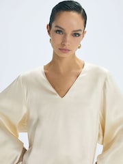 Reiss Champagne Saffron Duchess Satin Split Sleeve Top - Image 3 of 6
