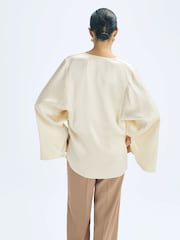 Reiss Champagne Saffron Duchess Satin Split Sleeve Top - Image 5 of 6