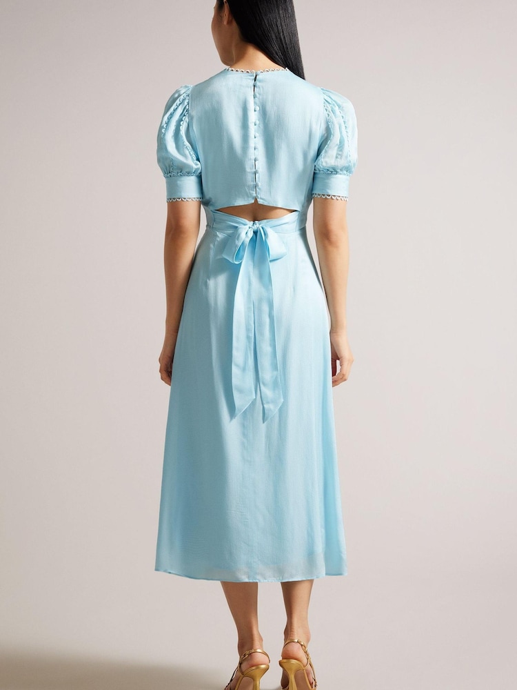 Ted Baker Sky Blue Azilea Puff Sleeve Midi Tea Dress - Image 2 of 5