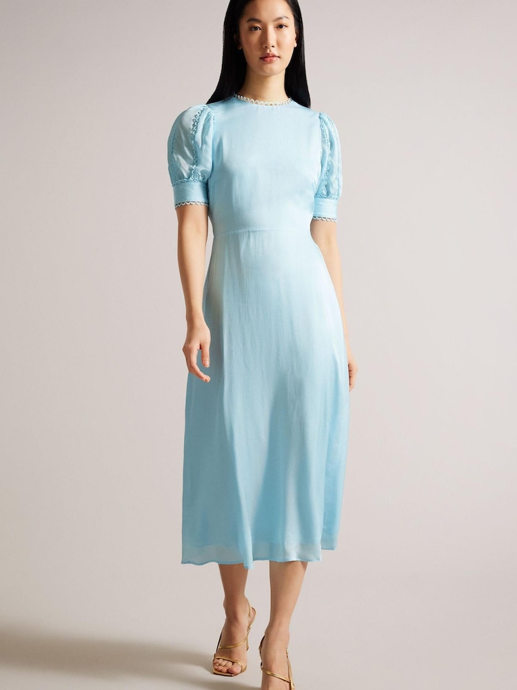 Ted Baker Sky Blue Azilea Puff Sleeve Midi Tea Dress - Image 3 of 5