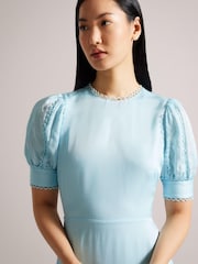 Ted Baker Sky Blue Azilea Puff Sleeve Midi Tea Dress - Image 4 of 5