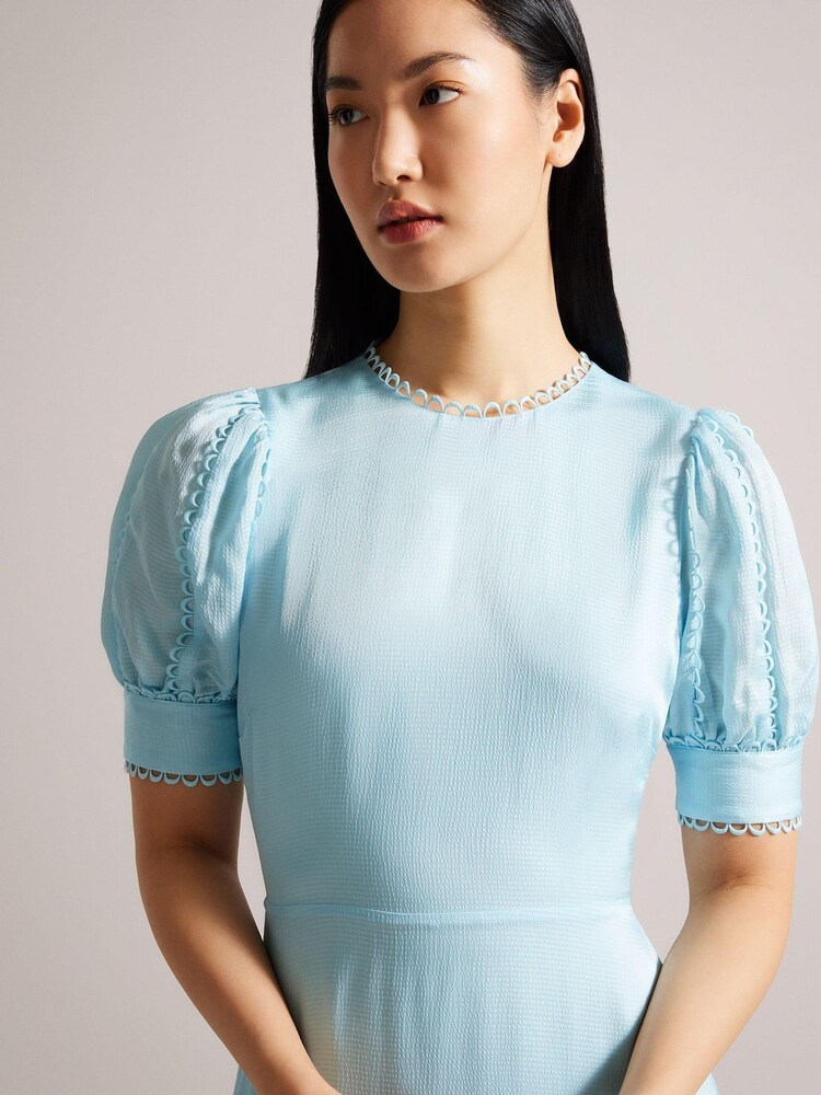 Ted Baker Sky Blue Azilea Puff Sleeve Midi Tea Dress - Image 4 of 5