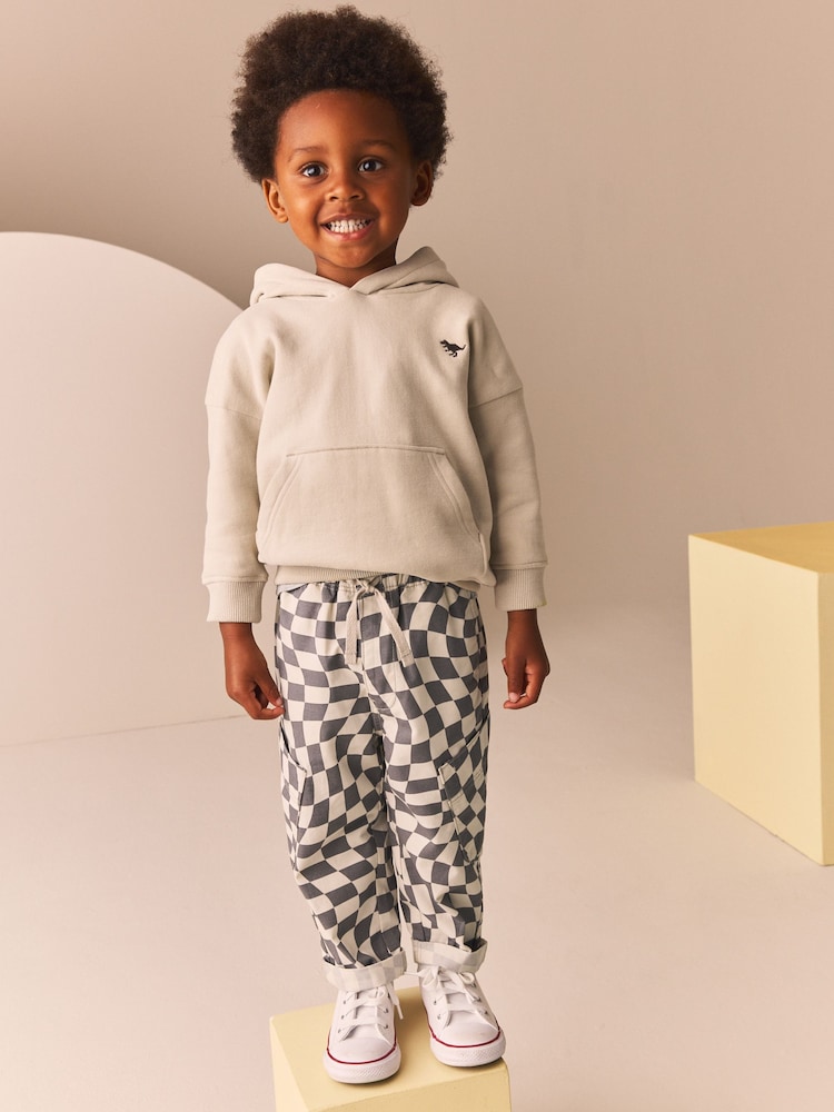 Grey/White Checkerboard Side Pocket 100% Cotton Pull On Trousers (3mths-7yrs) - Image 2 of 7