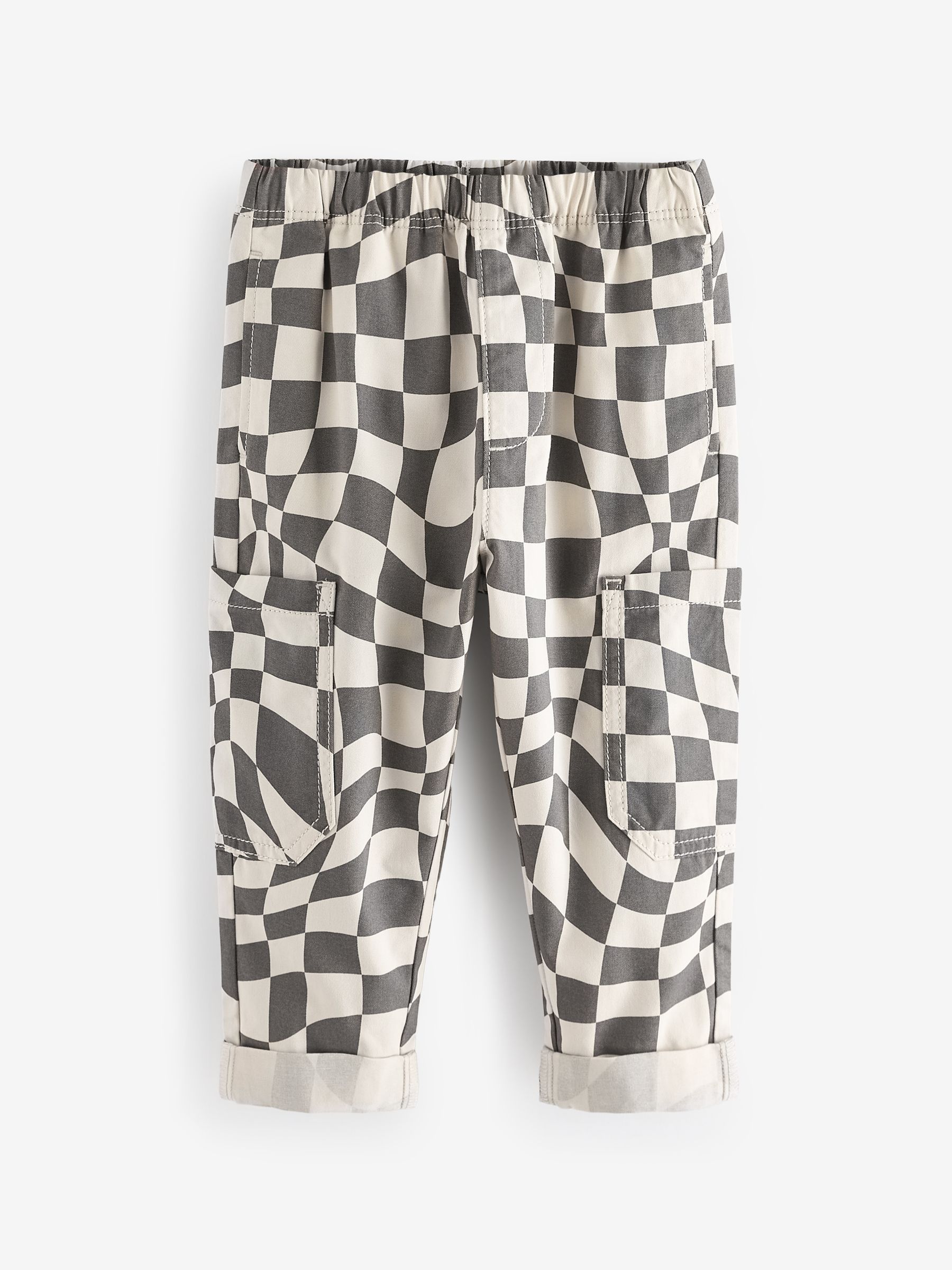 Buy Grey/White Checkerboard Side Pocket Pull On Trousers (3mths