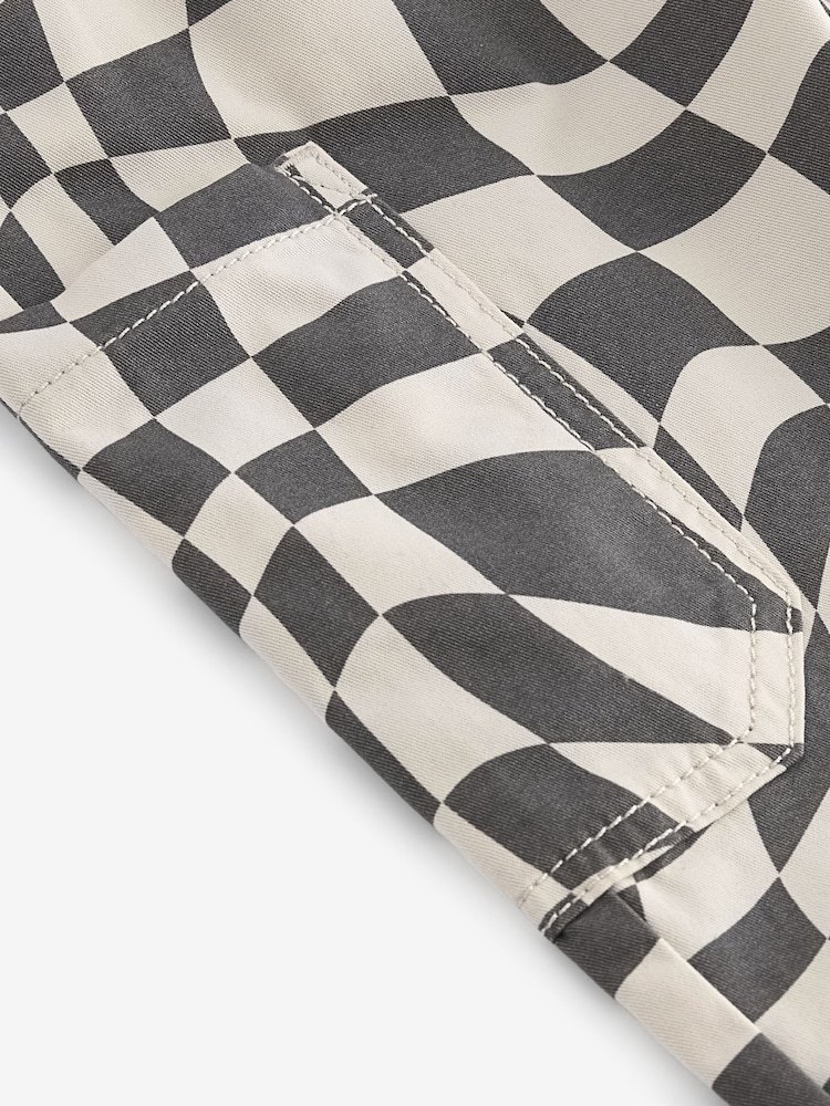 Grey/White Checkerboard Side Pocket 100% Cotton Pull On Trousers (3mths-7yrs) - Image 7 of 7