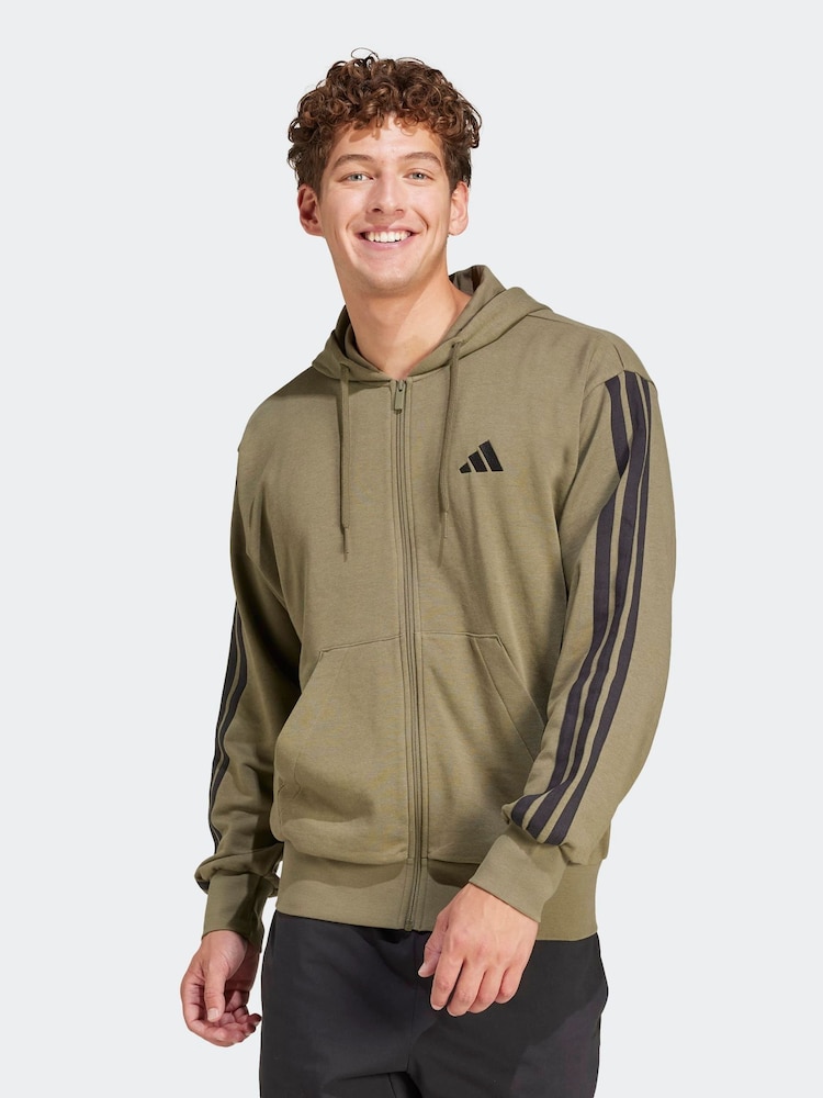 adidas Green Essentials 3-Stripes French Terry Full-Zip Hoodie - Image 1 of 7