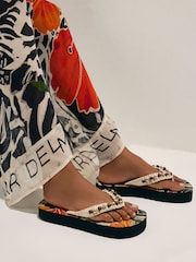 River Island Cream Del Maar Floral Beaded Toe Thong Sandals - Image 1 of 1