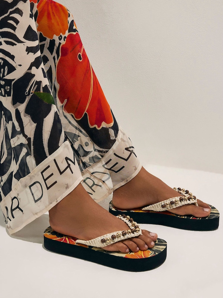 River Island Cream Del Maar Floral Beaded Toe Thong Sandals - Image 1 of 1