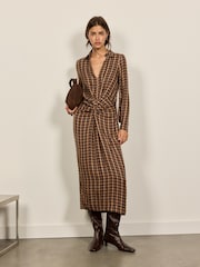 Checked Draped Midi Shirt Dress - 5এর মধ্যে 1 ছবি