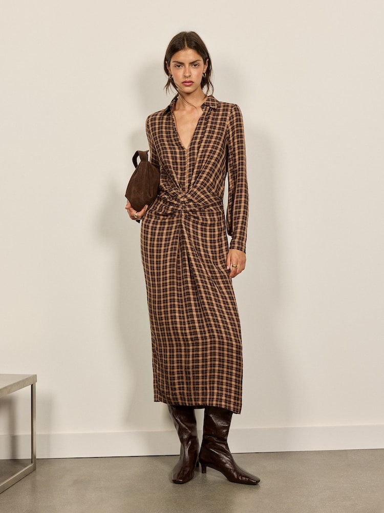 Checked Draped Midi Shirt Dress - 5এর মধ্যে 1 ছবি