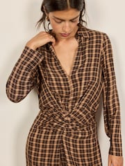 Checked Draped Midi Shirt Dress - 5এর মধ্যে 2 ছবি