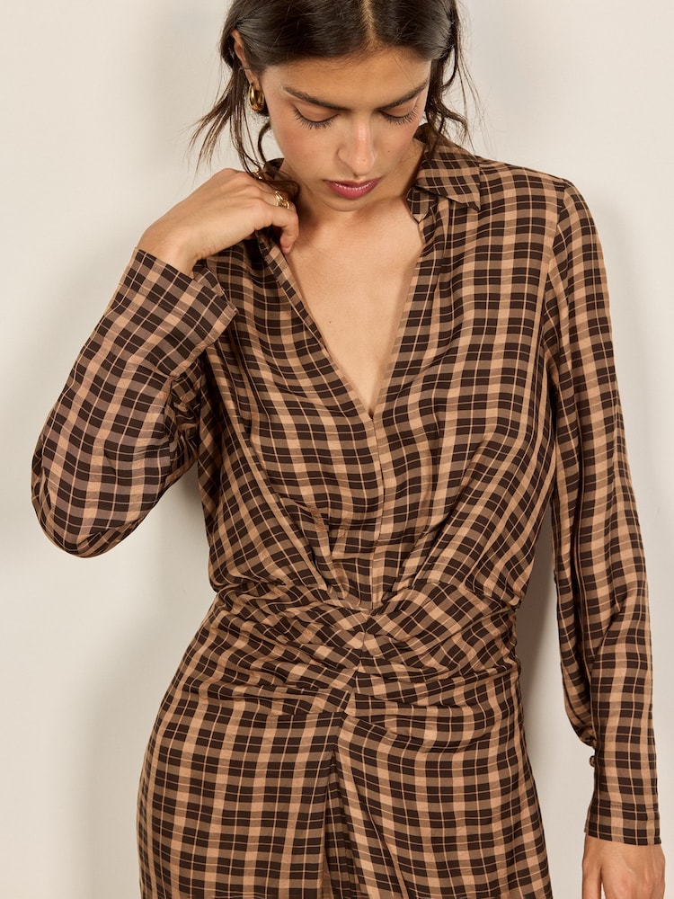 Checked Draped Midi Shirt Dress - 5এর মধ্যে 2 ছবি