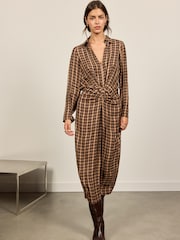 Checked Draped Midi Shirt Dress - 5এর মধ্যে 3 ছবি
