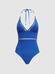 Reiss Cobalt Blue Ray Colourblock Halter Swimsuit - Image 2 of 5