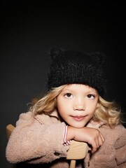 Black Cat Ears Double Pom Pom Rib Beanie Hat (3-16yrs) - Image 3 of 5
