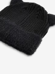 Black Cat Ears Double Pom Pom Rib Beanie Hat (3-16yrs) - Image 5 of 5