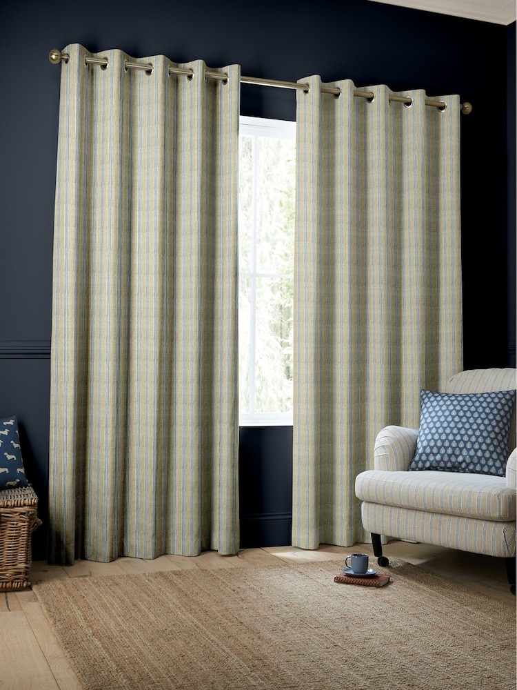 Emily Bond Indigo Blue George Stripe Made to Measure Curtains - Image 2 of 9