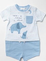 Bonjour Bebe 2-teiliges Set aus Baumwolle mit Elefantenprint, Blau - Bild 1 von 3
