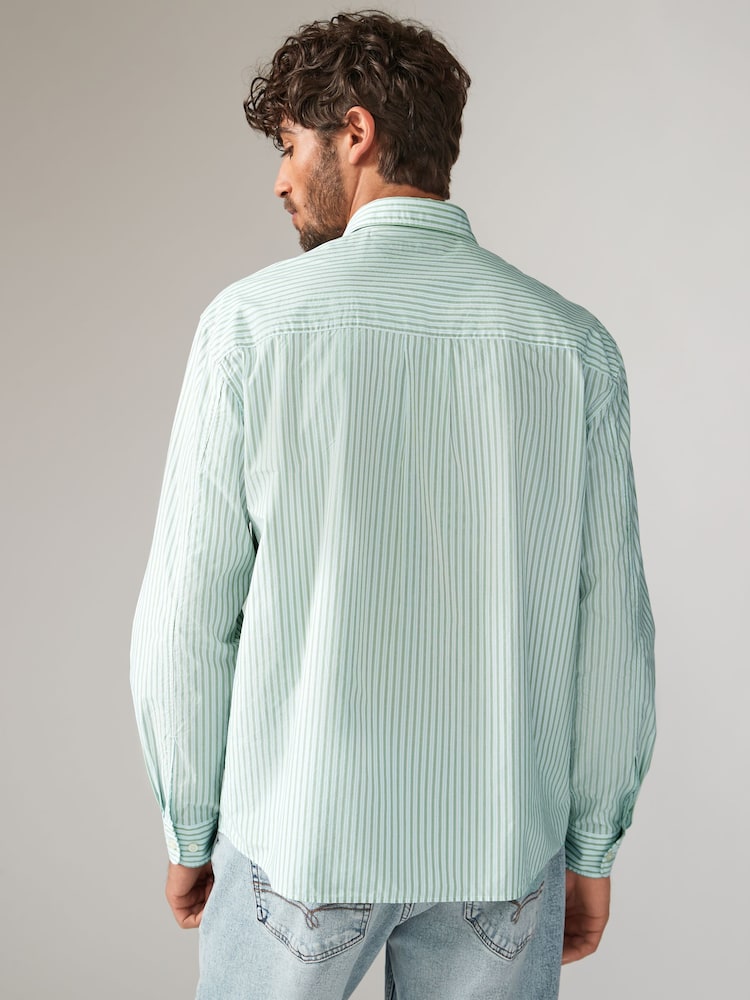 Green 100% Cotton Stripe Long Sleeve Shirt - Image 2 of 5 Green 100% Cotton Stripe Long Sleeve Shirt - Image 2 of 5
