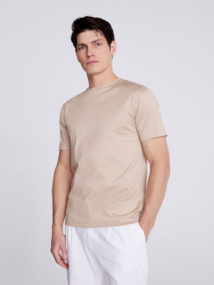 MOSS Nude Mercerised Crew Neck 100% Cotton T-Shirt - Image 1 of 3
