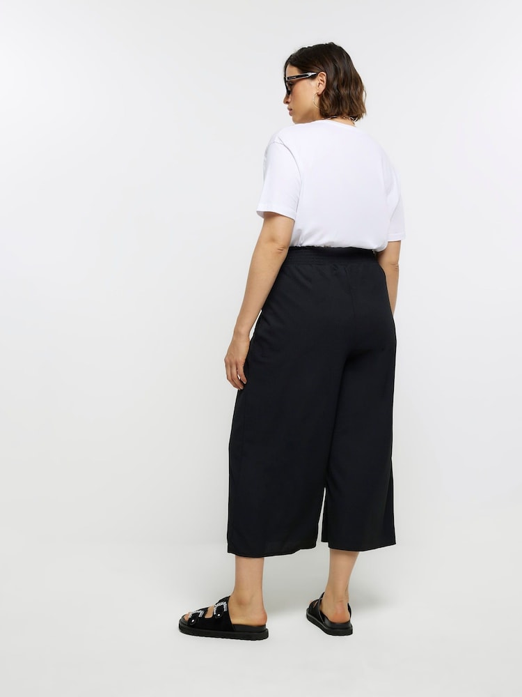 River Island Black Plus Shirred Waist Culottes - Image 2 of 5