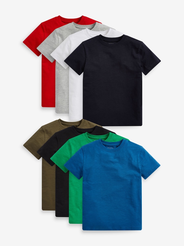 Red/Black/Grey/White/Blue/Green Short Sleeve T-Shirts 8 Pack (3-16yrs) - Image 1 of 11