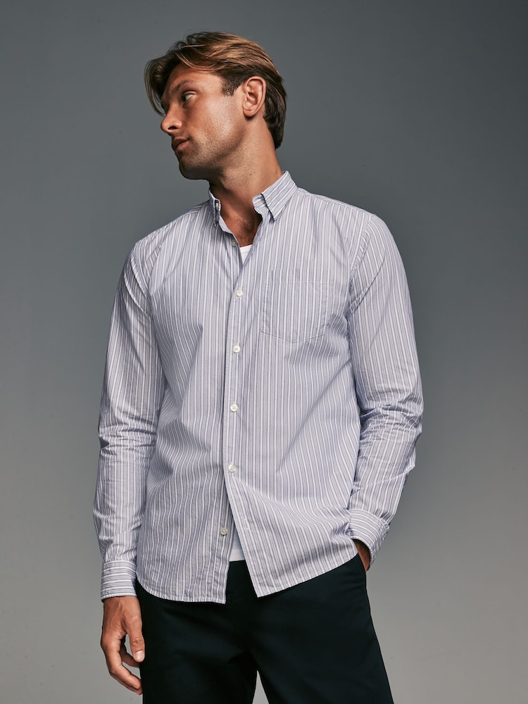 Blue 100% Cotton Stripe Long Sleeve Shirt - Image 1 of 7