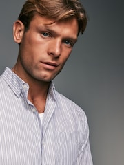 Blue 100% Cotton Stripe Long Sleeve Shirt - Image 2 of 7
