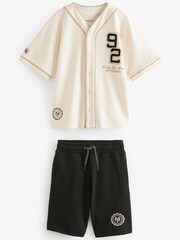 Crème/noir - Ensemble haut et short de baseball universitaire (3-16 ans) - Image 1 of 3