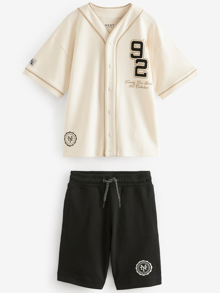Crème/noir - Ensemble haut et short de baseball universitaire (3-16 ans) - Image 1 of 3