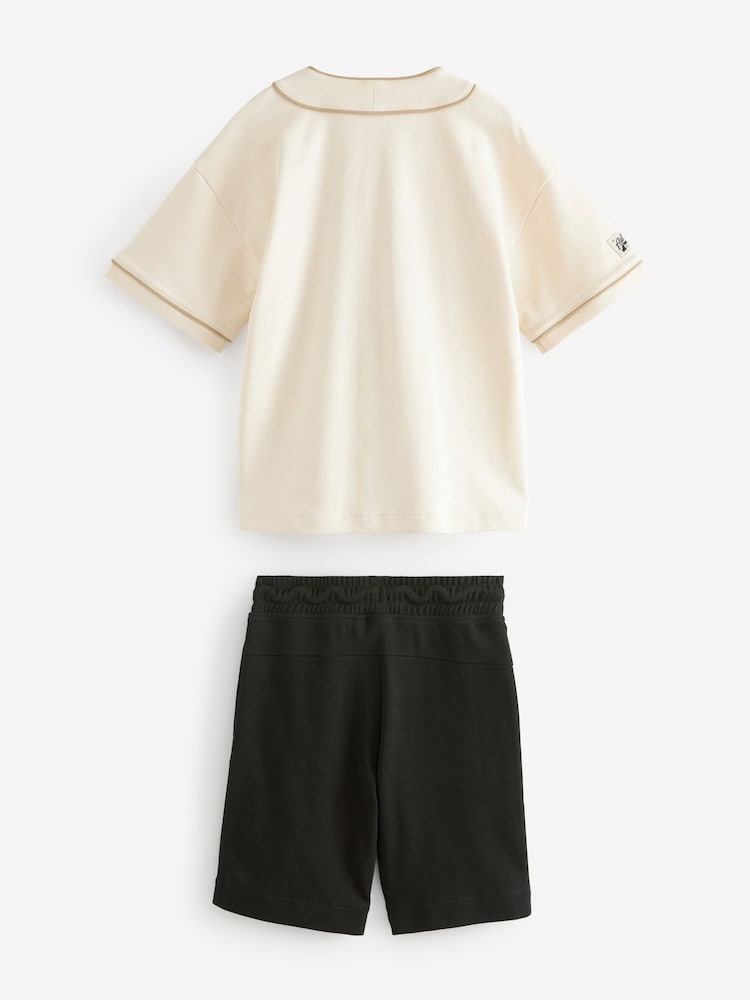 Crème/noir - Ensemble haut et short de baseball universitaire (3-16 ans) - Image 2 of 3