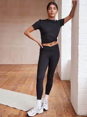 Black Active Studio Sports Wrap Front Dry Tech High Waist Full Length Leggings - Image 1 of 8